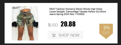 DEAT Fashion Destroyed Straight Leg Jeans Women's High Waist Light Blue Wide Leg Denim Pants Summer New 7A4549