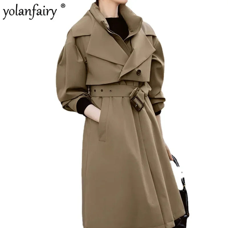 YOLANFAIRY Women's Fur Coat Women Real Fur Rex Rabbit Parkas Female Windbreaker Medium Long Work Clothes Waist Winter Coat FCY39