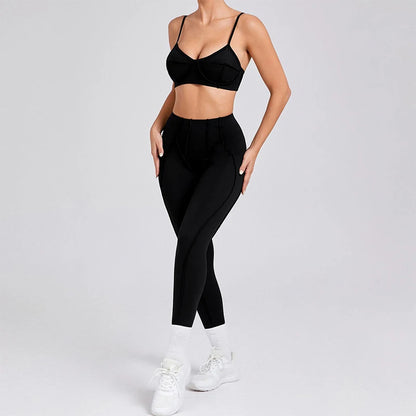 Hearuisavy 2025 New Style 2Pcs Sports Suit Women Workout Bra Suit Running Gym High Waist Legging Quick Dry Tight Yoga Clothing