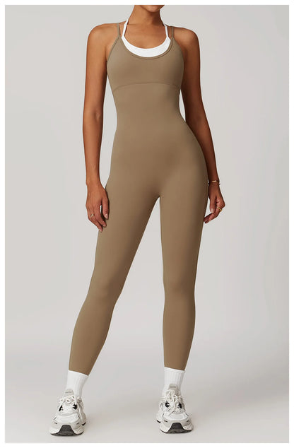 Color Blocked Jumpsuit Gym Set Women Yoga Suit Back Cross Sportswear Women Sports Jumpsuit Fitness Rompers Workout Bodysuits