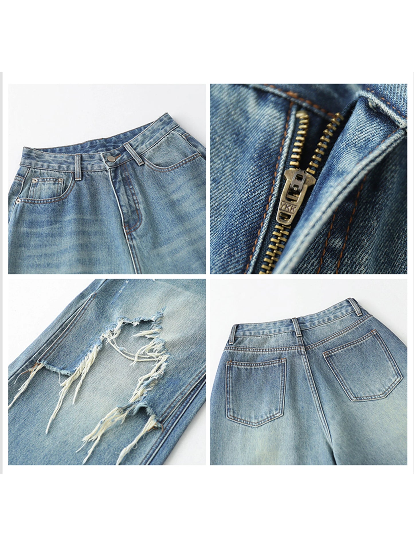 CHIC VEN Women Jeans Loose Casual High Waisted Wide Leg Ripped Rough Edge Denim Pants Female Trousers Spring Autumn 2025