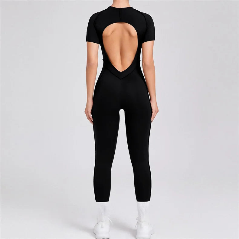 TRY TO BN Sport Jumpsuit Short Sleeves Backless Fitness Yoga Pant Workout Bodysuit One Piece Sportswear Tights Women Gym Clothes
