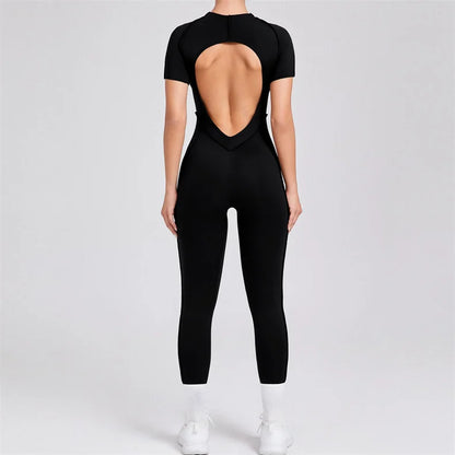 TRY TO BN Sport Jumpsuit Short Sleeves Backless Fitness Yoga Pant Workout Bodysuit One Piece Sportswear Tights Women Gym Clothes