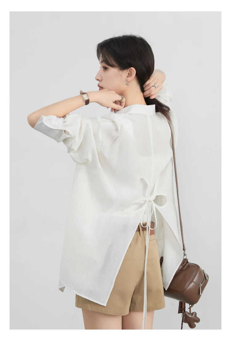CHIC VEN Women Long Sleeve Shirts Solid Loose Casual New Style Design Back Hollow Out Shirt Female Blouse Spring Summer 2026