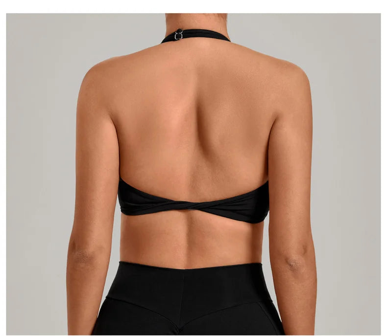 TRY TO BN Yoga Sports Bra Women's Zipper Halter Neck Naked Feeling Backless Underwear Fitness Tops Workout Running Gym Clothing