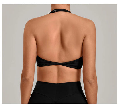 TRY TO BN Yoga Sports Bra Women's Zipper Halter Neck Naked Feeling Backless Underwear Fitness Tops Workout Running Gym Clothing