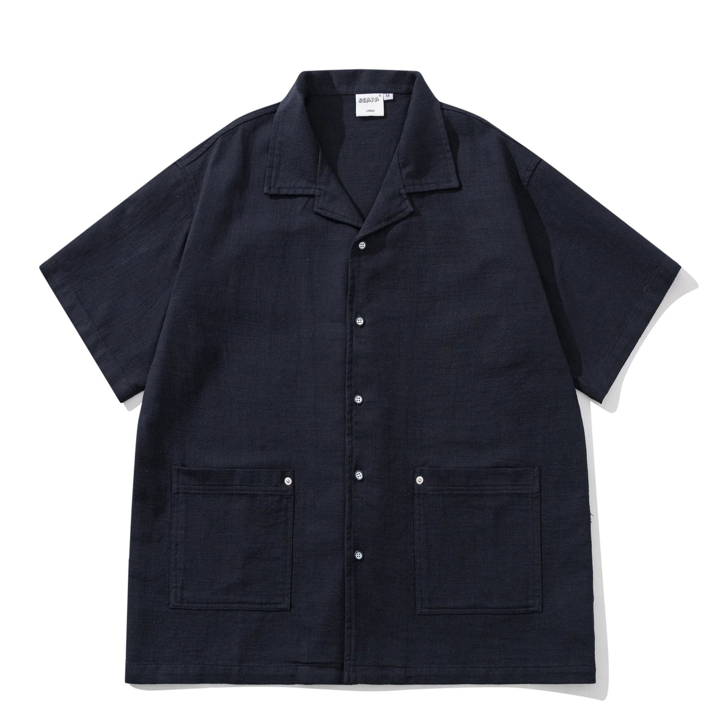 Summer Japanese Retro Amekaji Cuban Collar Workwear Short Sleeved Shirt Men and Women Loose Cotton Five Quarter Sleeved Shirt