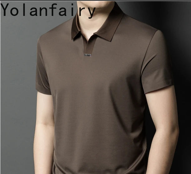 YOLANFAIRY 2.6% Mulberry Silk Polo Shirts Mens T Shirt Short Sleeve T Shirt Men Summer Fashion Tops Men Clothing Футболка Поло