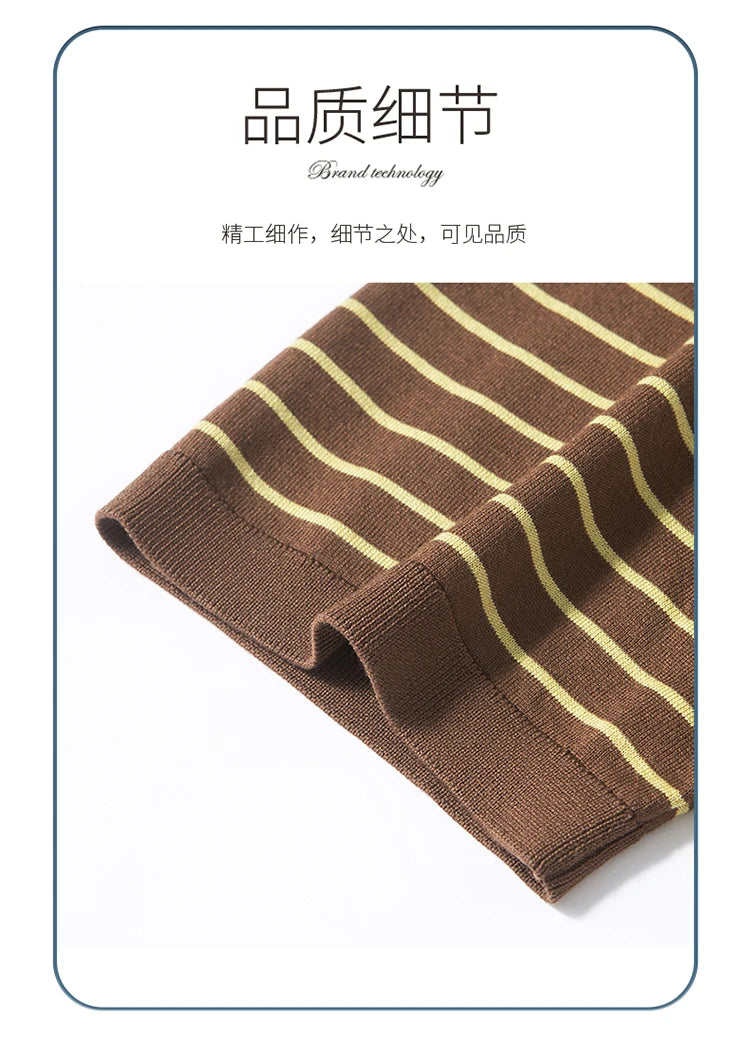 Men's Lyocell shirt summer new casual striped short sleeved T-shirt Polo collar breathable comfortable knitted pullover