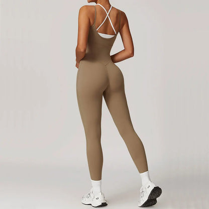Color Blocked Jumpsuit Gym Set Women Yoga Suit Back Cross Sportswear Women Sports Jumpsuit Fitness Rompers Workout Bodysuits