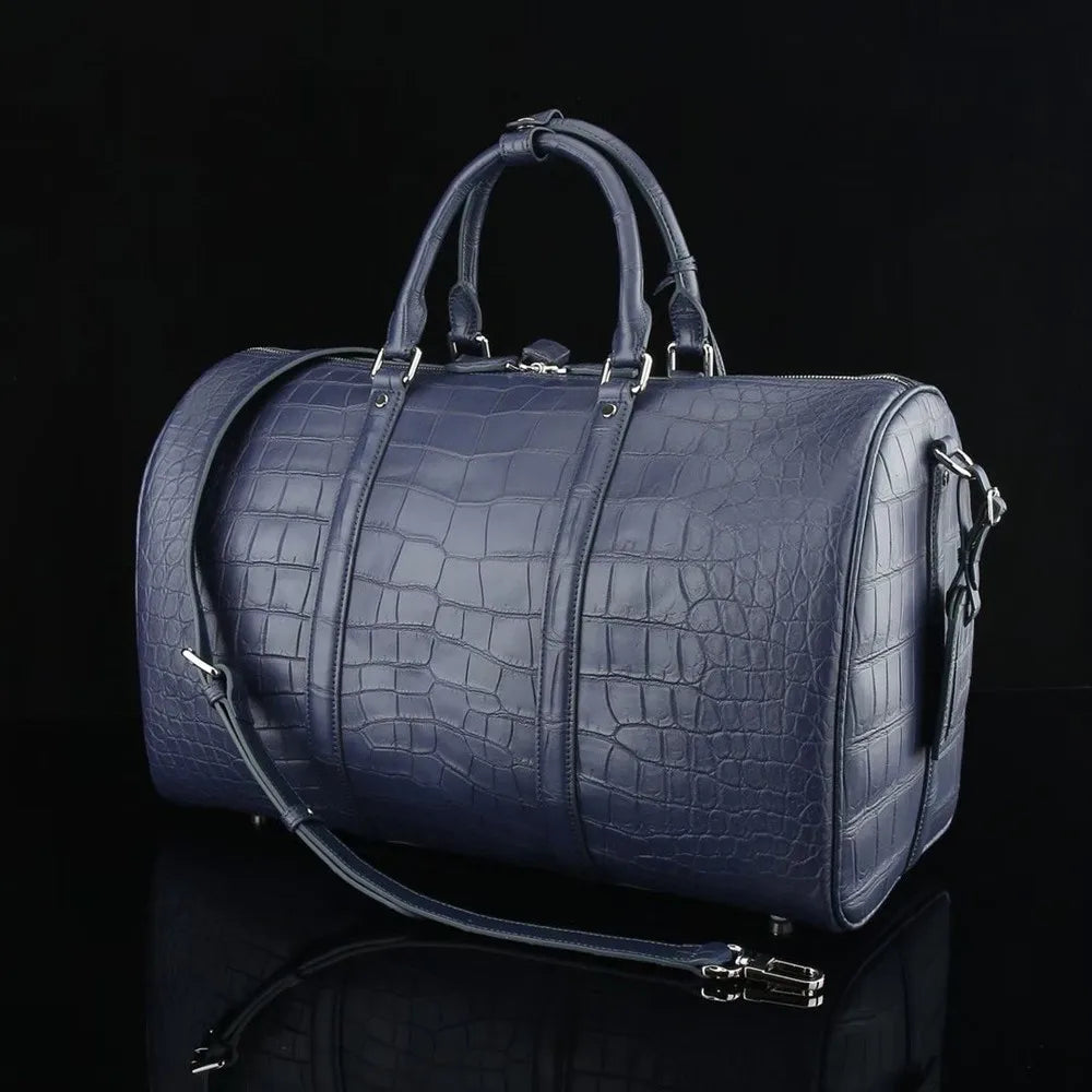 Authentic exotic crocodile belly leather men's large travel handbag real crocodile leather men's fashion luxury shoulder bag