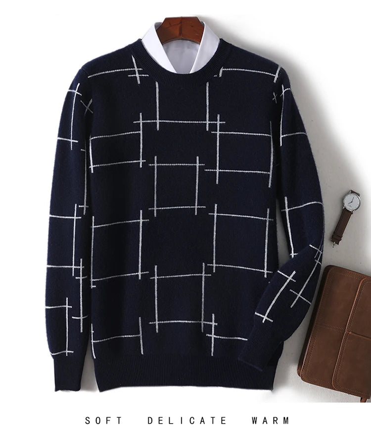 Autumn/Winter 100% Pure Wool Men's O-Neck Thick Business Sweater Loose Casual Wool Knit Bottoming Shirt Men's Sweater