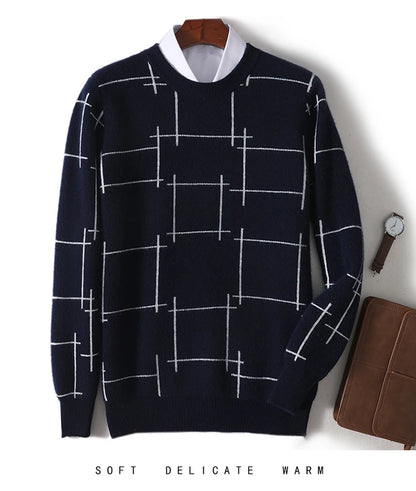Autumn/Winter 100% Pure Wool Men's O-Neck Thick Business Sweater Loose Casual Wool Knit Bottoming Shirt Men's Sweater