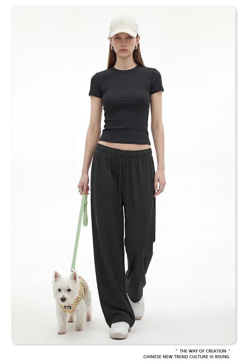 Custom LOGO women's spring summer new 200G high-elastic short slim-fit short-sleeved trousers casual sports two-piece set