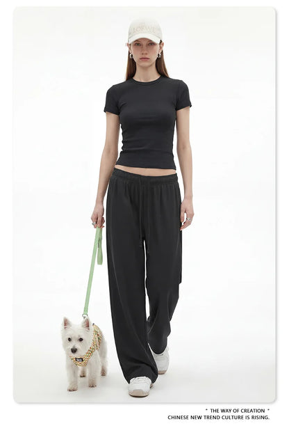 Custom LOGO women's spring summer new 200G high-elastic short slim-fit short-sleeved trousers casual sports two-piece set