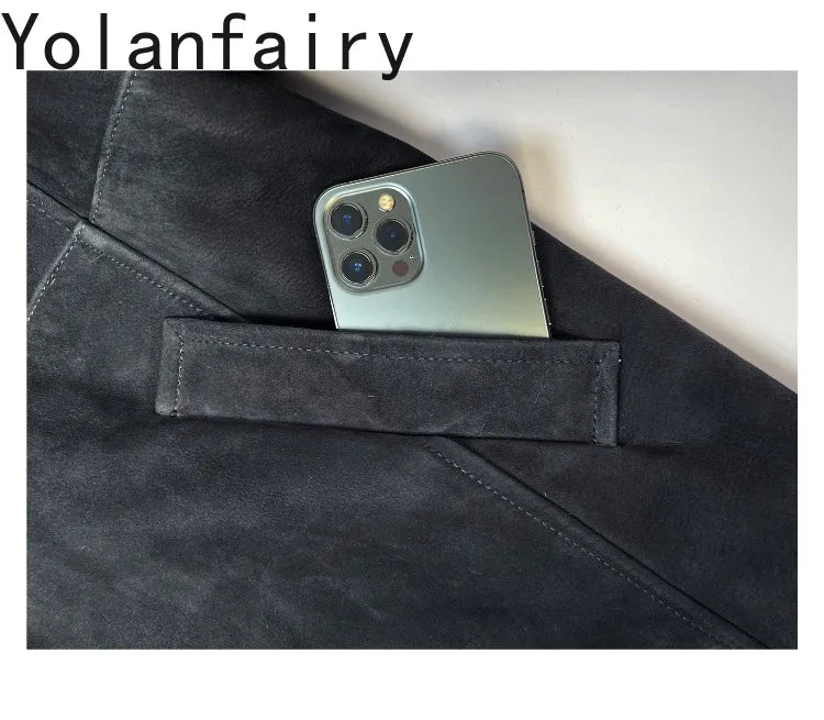 YOLANFAIRY Real Goatskin Leather Fur Coats for Women Winter High-end Natural Fur Coat Lazy Style Long Leather Jacket Luxury Wear