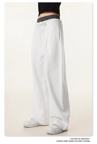 Custom LOGO Men's 2025 Summer 280G American Neutral Wind Splicing Double Waist Wide Leg Pants Sports Straight Couple Sweatpants