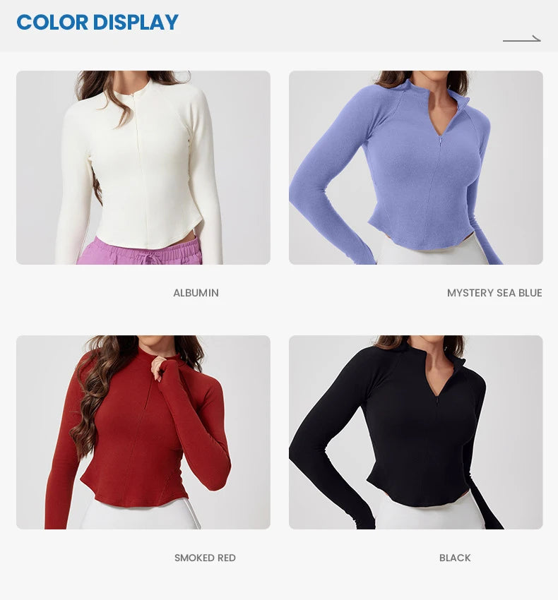 Half Zipper Running Fitness Jacket Outdoor Sports Long Sleeved Women Slim Gym Workout Top Female Yoga Clothes Quick Dry Jacket