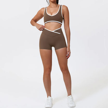 New Summer Women's Fashion Yoga Sports Bra Set (2-Piece) with Fitness Yoga Outfit Color-Blocked Fitness Two-Piece Set Female