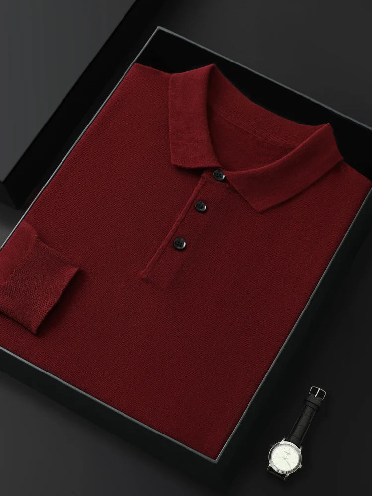 Men's Merino Wool Sweater Polo Collar Pullover Autumn Winter New Cashmere Knitwear Casual Loose Men's Shirts Tops Warm Soft