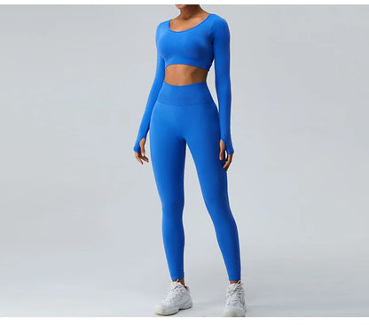 Sexy Women's Backless Shirt Seamless Crop Top Fitness Shirts Long Sleeve Gym Workout Sports Top Woman Front Yoga Tops Activewear