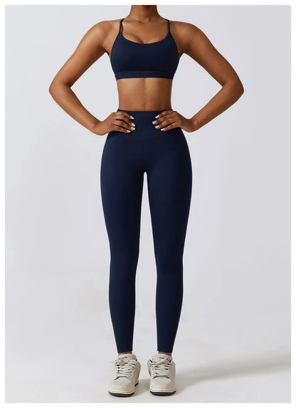 Women 2/3pcs Workout Outfits Yoga Sets Sportswear Gym Workout Clothing Tracksuit High Waist Leggings and Stretch Sports Bra