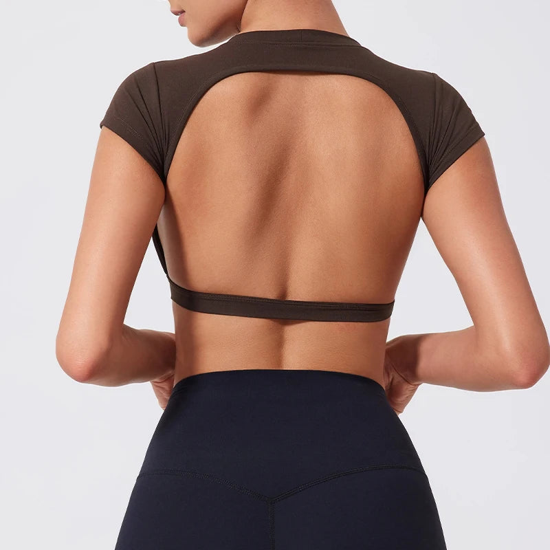Summer Sports Short TOP Women Fitness shirts Yoga Wear Female Gym Training Suit Crop Top Women beautiful Back Tops T-Shirt