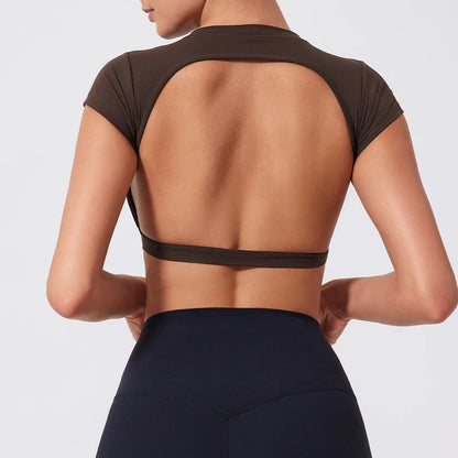 Summer Sports Short TOP Women Fitness shirts Yoga Wear Female Gym Training Suit Crop Top Women beautiful Back Tops T-Shirt