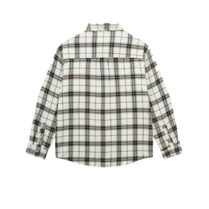 Spring 2025 New American Vintage Plaid Shirt - Men's 100% Cotton Double Pocket Workwear Long Sleeve Slightly Loose Casual Top