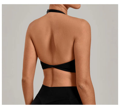TRY TO BN Yoga Sports Bra Women's Zipper Halter Neck Naked Feeling Backless Underwear Fitness Tops Workout Running Gym Clothing