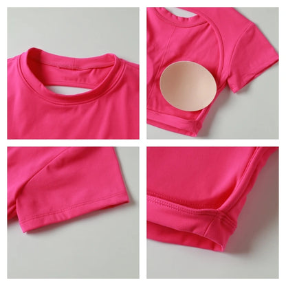 Summer Sports Short TOP Women Fitness shirts Yoga Wear Female Gym Training Suit Crop Top Women beautiful Back Tops T-Shirt