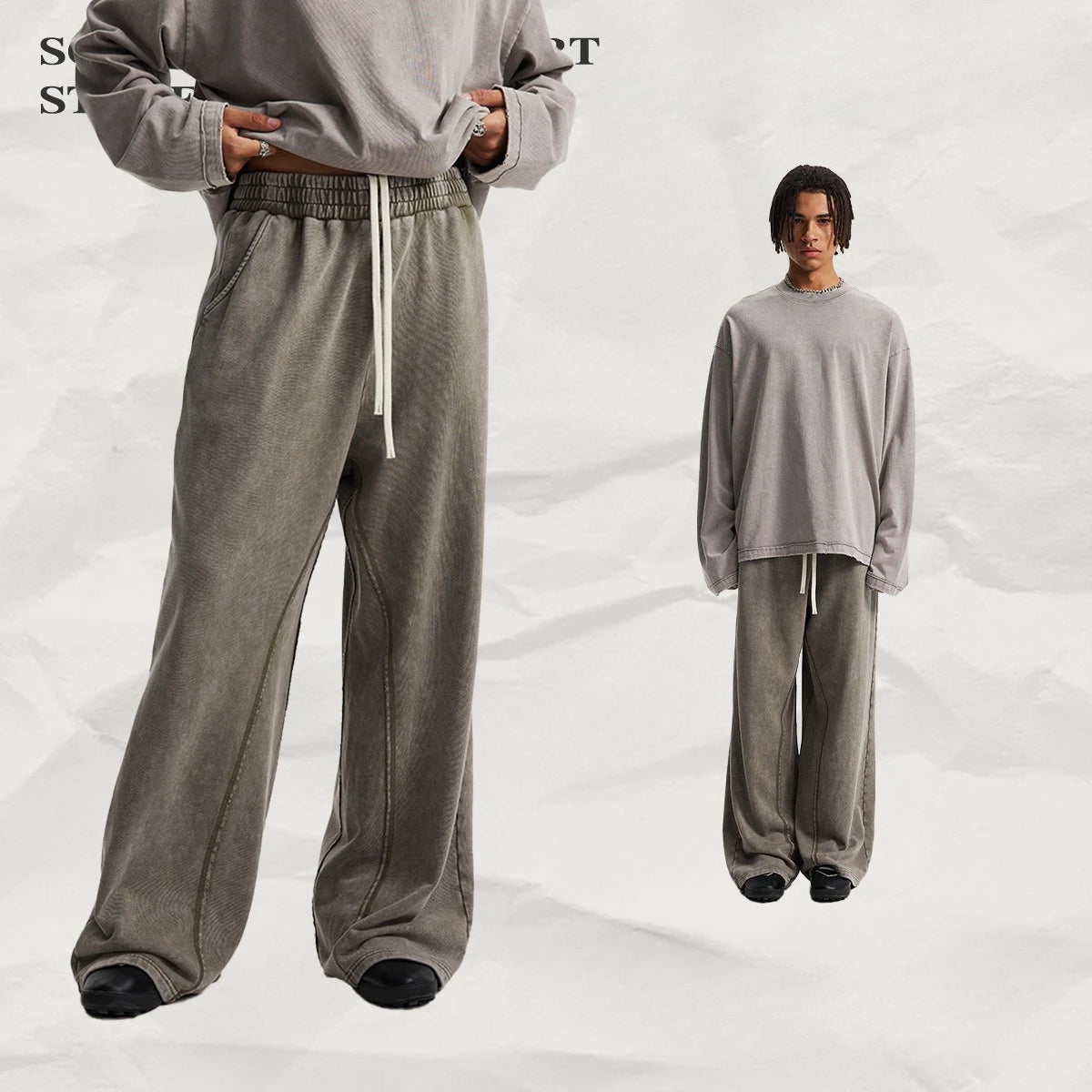 Custom LOGO Men's New 380G Heavy 100% Cotton 2025 Loose Retro Wide Leg Scattered Sports Casual Pants