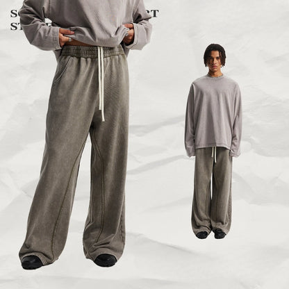 Custom LOGO Men's New 380G Heavy 100% Cotton 2025 Loose Retro Wide Leg Scattered Sports Casual Pants