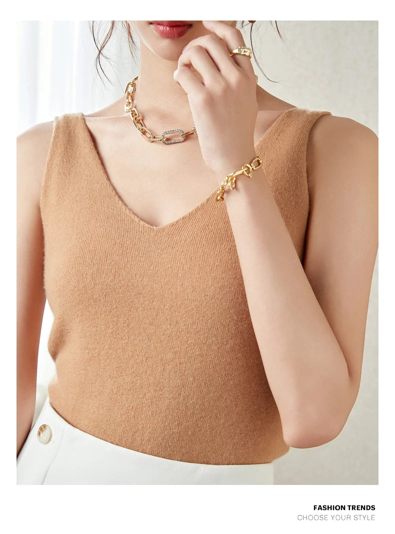 Women's Spring and Autumn 2026 New 100% Merino Wool V-Neck Pullover Knitted Suspender Casual Soft Inner Vest Women's Clothing