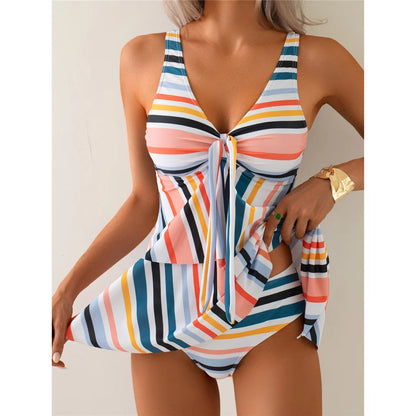 S - XL Rainbow Colorful V Neck Bikini Women Swimwear Female Swimsuit Two-pieces Bikini set Padded Bather Bathing Suit Swim V6902