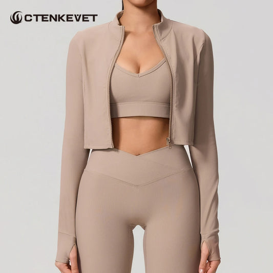 Summer Women Gym Zipper Long Sleeve Jacket Outdoors Workout Yoga Top Female Slim tight Clothes Women Quick-Dry Sportswear