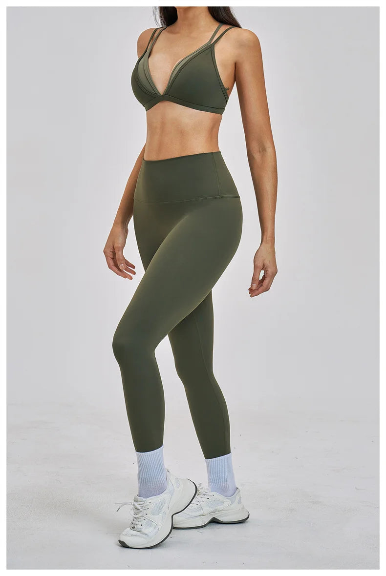 TRY TO BN Women's Color Block Yoga Sets Fake Two-Piece Sports Bra High Waisted Leggings Breathable Fitness Workout Gym Tracksuit