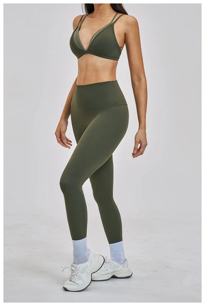TRY TO BN Women's Color Block Yoga Sets Fake Two-Piece Sports Bra High Waisted Leggings Breathable Fitness Workout Gym Tracksuit