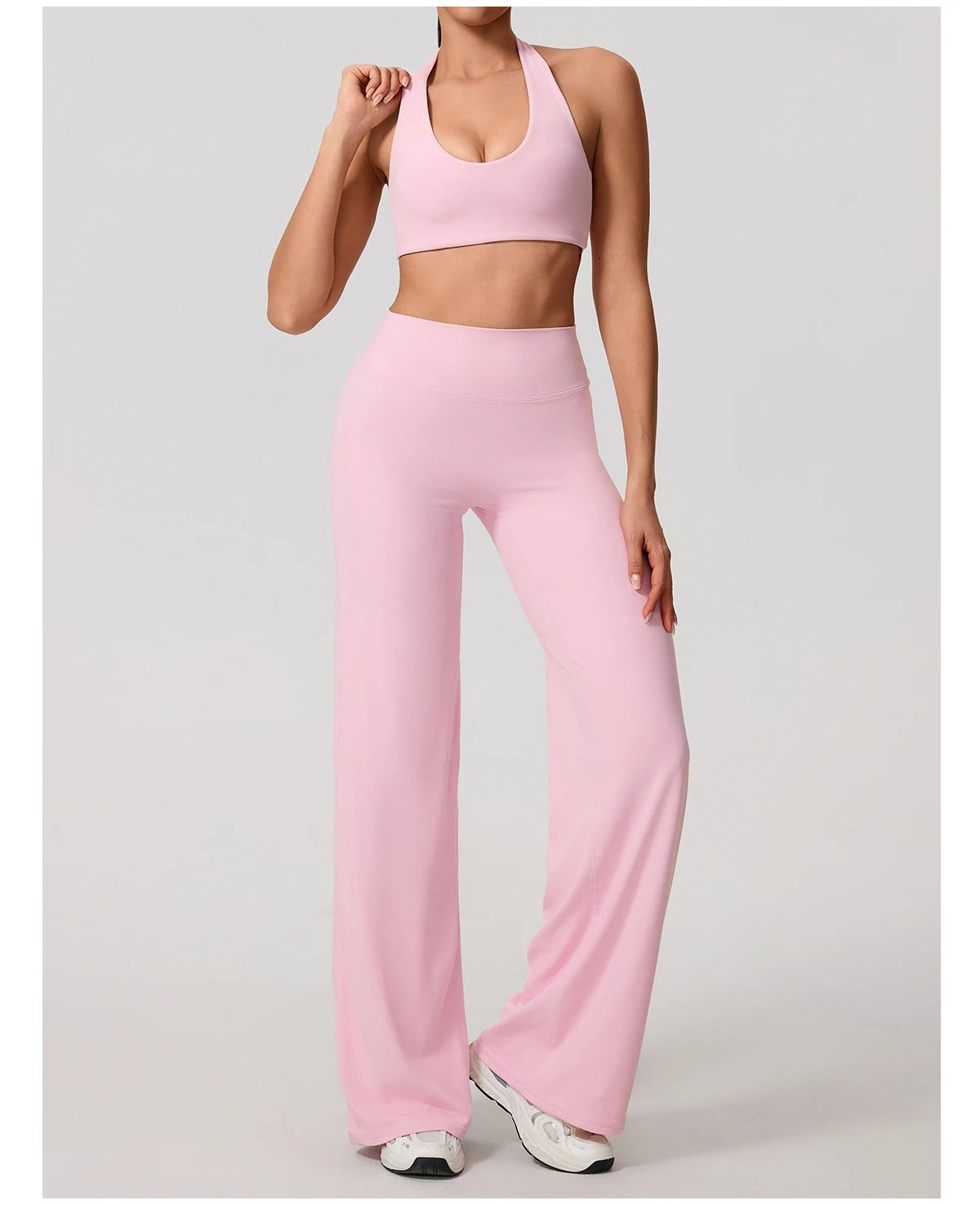 Summer 2Pcs Women's Quick-Dry Sports Set U-Neck Sports Bra Sleeveless Yoga Top Two-Piece Fitness Workout Set with Bell-Bottom