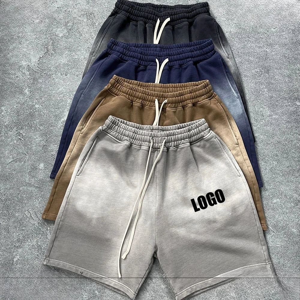 Customized LOGO Men's 2025 New 430G Heavy 100% Cotton Spray Dyeing Old Shorts Street Tide Washing Retro Loose Pants