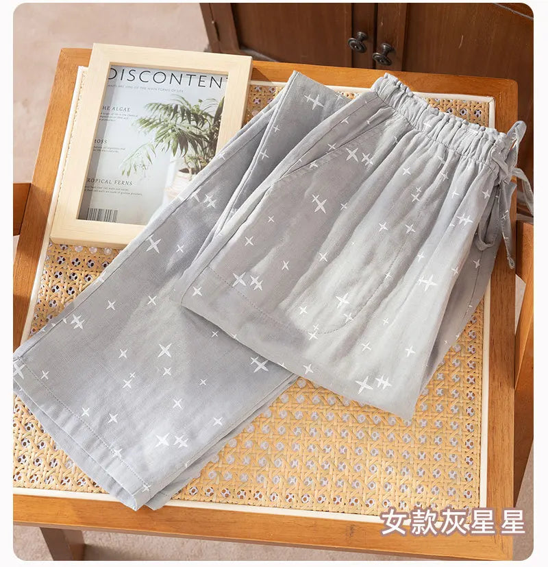 2026 Spring/Summer New Couple Sleeper Pants 100% Cotton Gauze Men's and Women's Casual Loose Home Thin Pants bottoms womens
