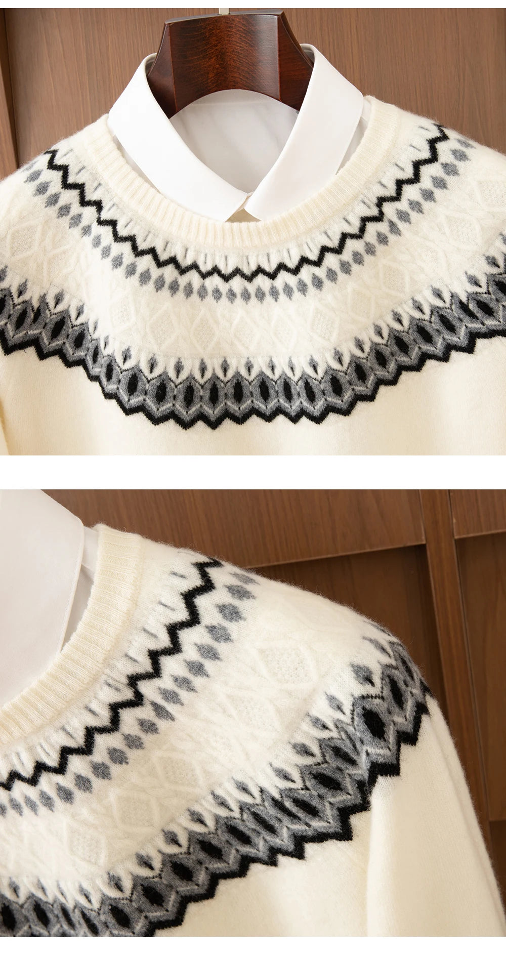 Autumn Winter 100%Wool Knit Pullover Men's O-Neck Color Block Sweater Jumper Fashion Thicken Loose Tops Clothing Warm Base Shirt