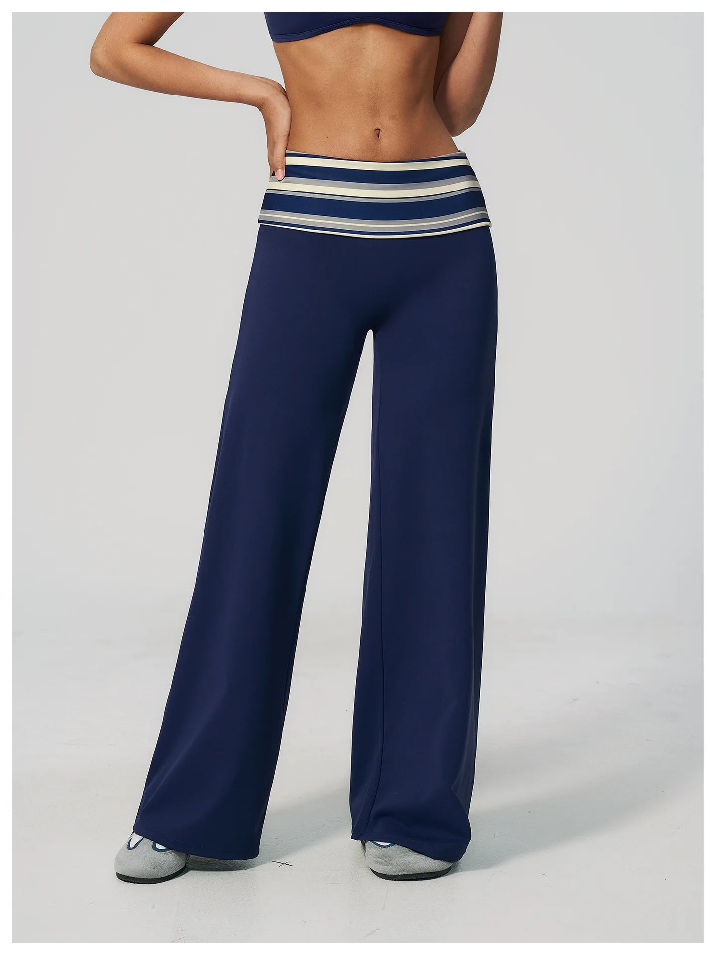 Custom LOGO women's sports trousers retro splicing polka dots folded waist fitness hip lift abdomen yoga trousers
