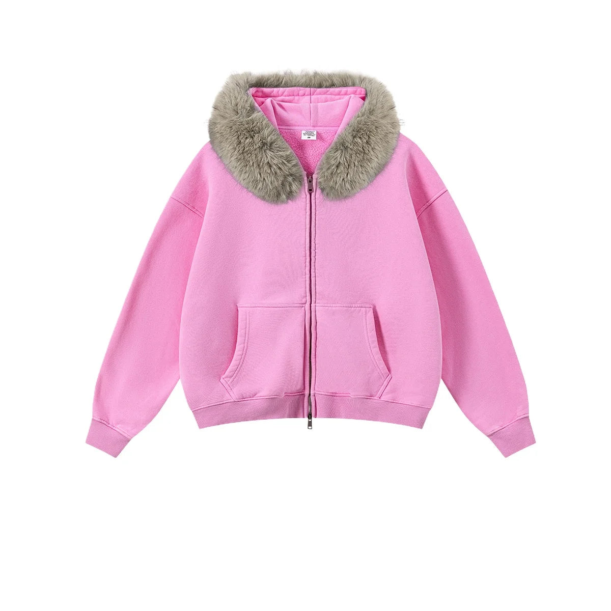 Custom LOGO Men's 400G Autumn Winter Retro Washed Boxy Fleece Collar Plush Thickened  Hooded  Zipper Jacket Couple style set