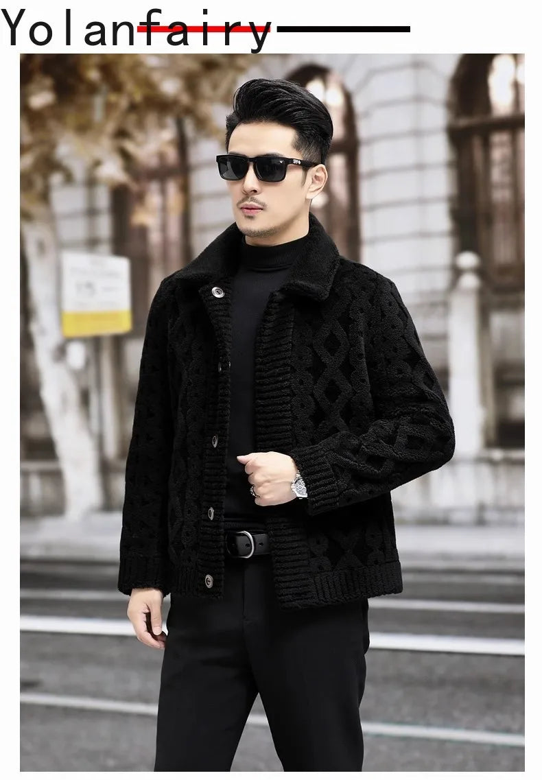 YOLANFAIRY New Sheep Shearing Jacket Men Winter 2025 Double-sided Wear 100% Wool Coat Man Clothing Short Men's Jackets chaqueta