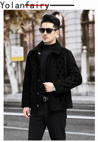 YOLANFAIRY New Sheep Shearing Jacket Men Winter 2025 Double-sided Wear 100% Wool Coat Man Clothing Short Men's Jackets chaqueta