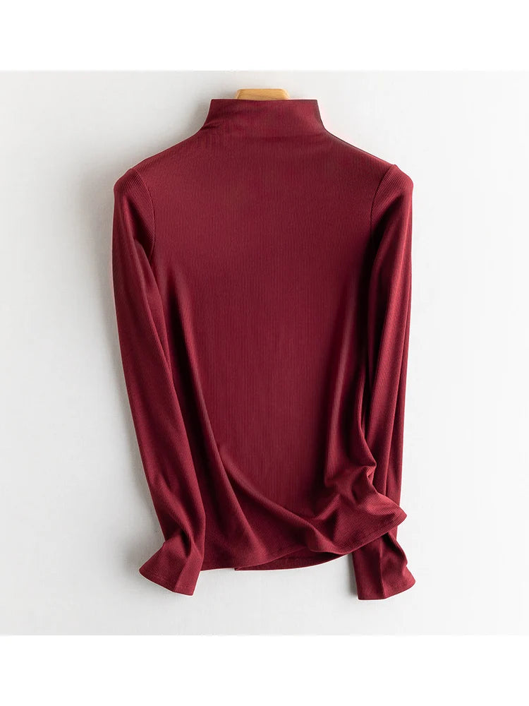 SuyaDream, Women Bottoming T Shirt, Silk Viscose Blend, Long Sleeves, Solid Basic Thermal  Shirt, 2024 Autumn Winter Top