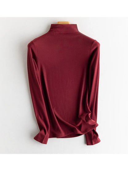 SuyaDream, Women Bottoming T Shirt, Silk Viscose Blend, Long Sleeves, Solid Basic Thermal  Shirt, 2024 Autumn Winter Top