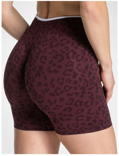 Leopard Print Yoga Shorts Women Seamless High Waist Workout Shorts Fitness Yoga Lift Butt Fitness Yoga Gym Running Short Pants