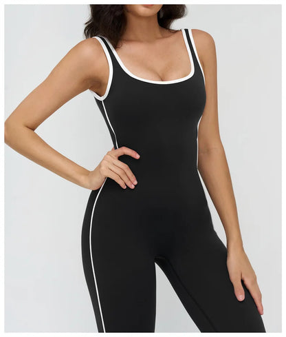 TRY TO BN Sports Jumpsuit Gym Contrast Color Sportswear Backless Fitness Workout One Piece Bodysuit Running Yoga Women Clothing